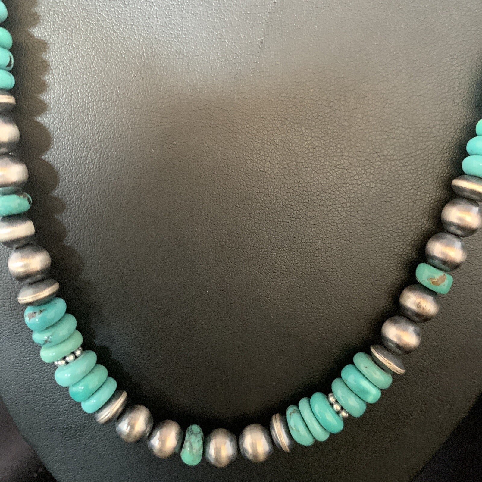 Mens Womens Blue Turquoise Navajo Pearls Sterling Silver Necklace 21" 92507