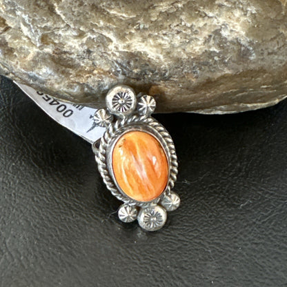 Orange Spiny Oyster Navajo Sterling Silver Ring Native American Size 6 00459