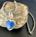 Blue Heart Lapis Pendant Navajo Beads Necklace | Sterling Silver | Authentic Native American Handmade | 15018