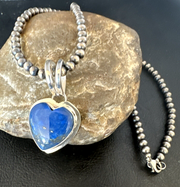 Blue Heart Lapis Pendant Navajo Beads Necklace | Sterling Silver | Authentic Native American Handmade | 15018