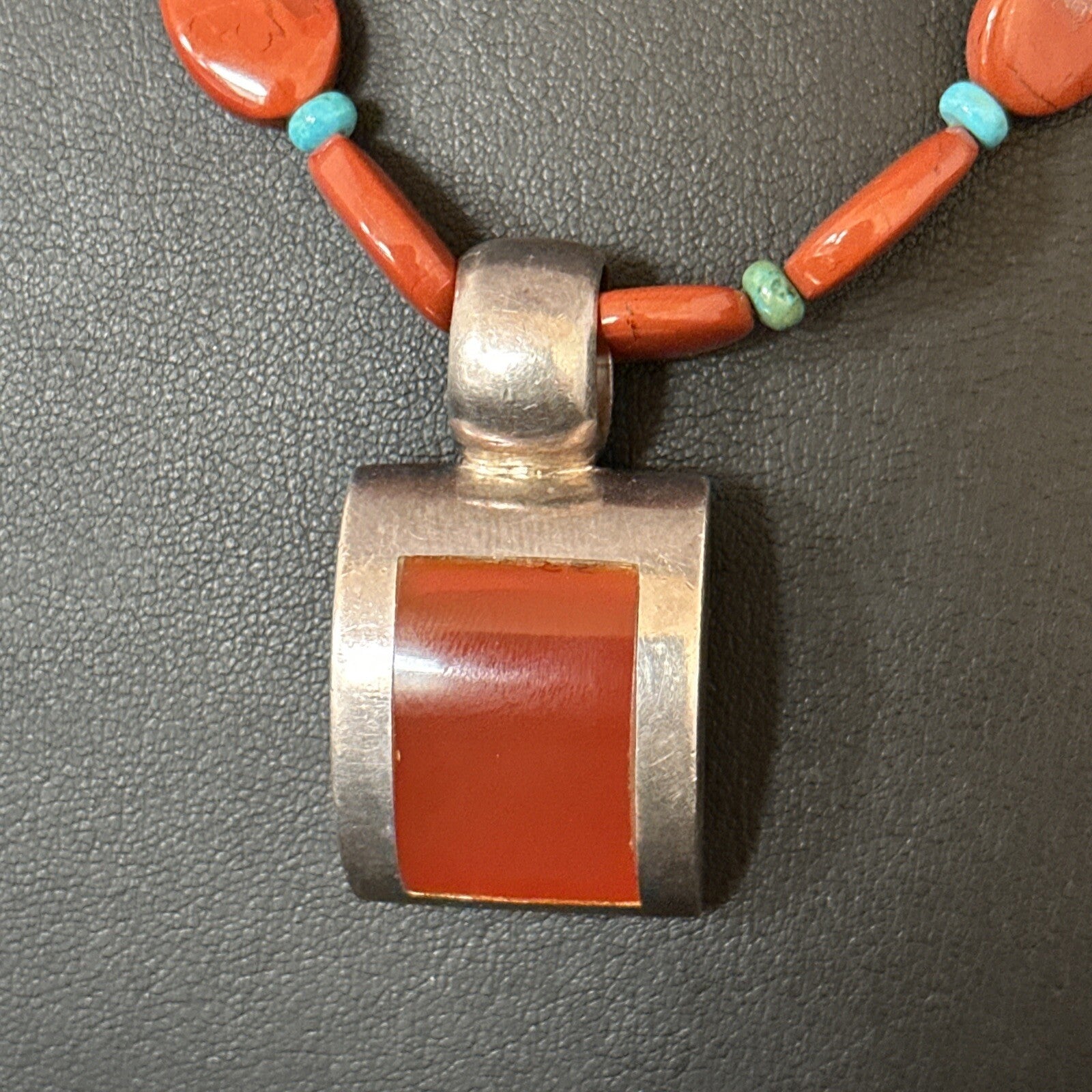 Carnelian Turquoise Navajo Pearls Sterling Silver Necklace Pendant 14375