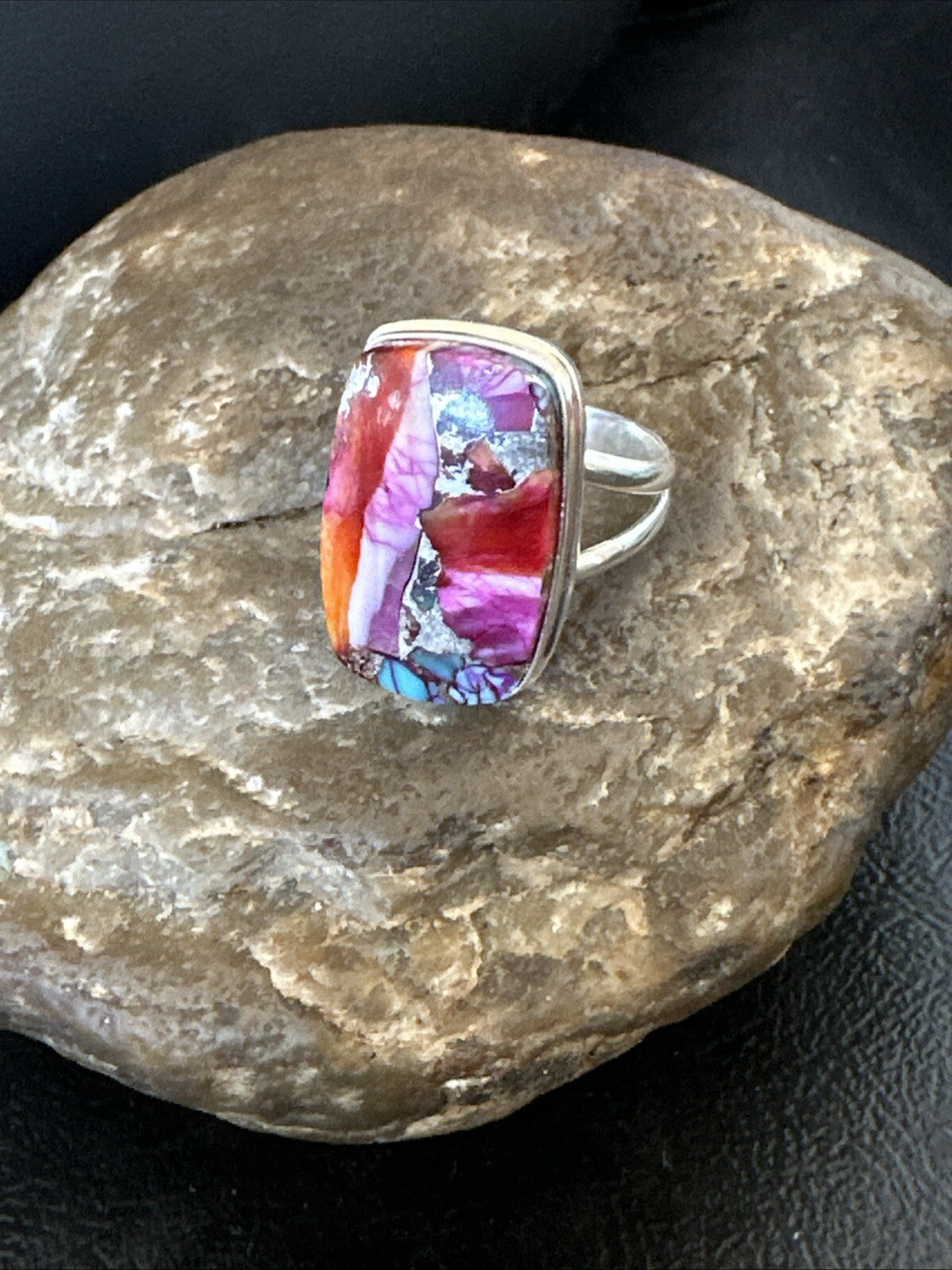 Blue Turquoise Spiny Oyster Southwestern Sterling Silver Ring Size 9 18543