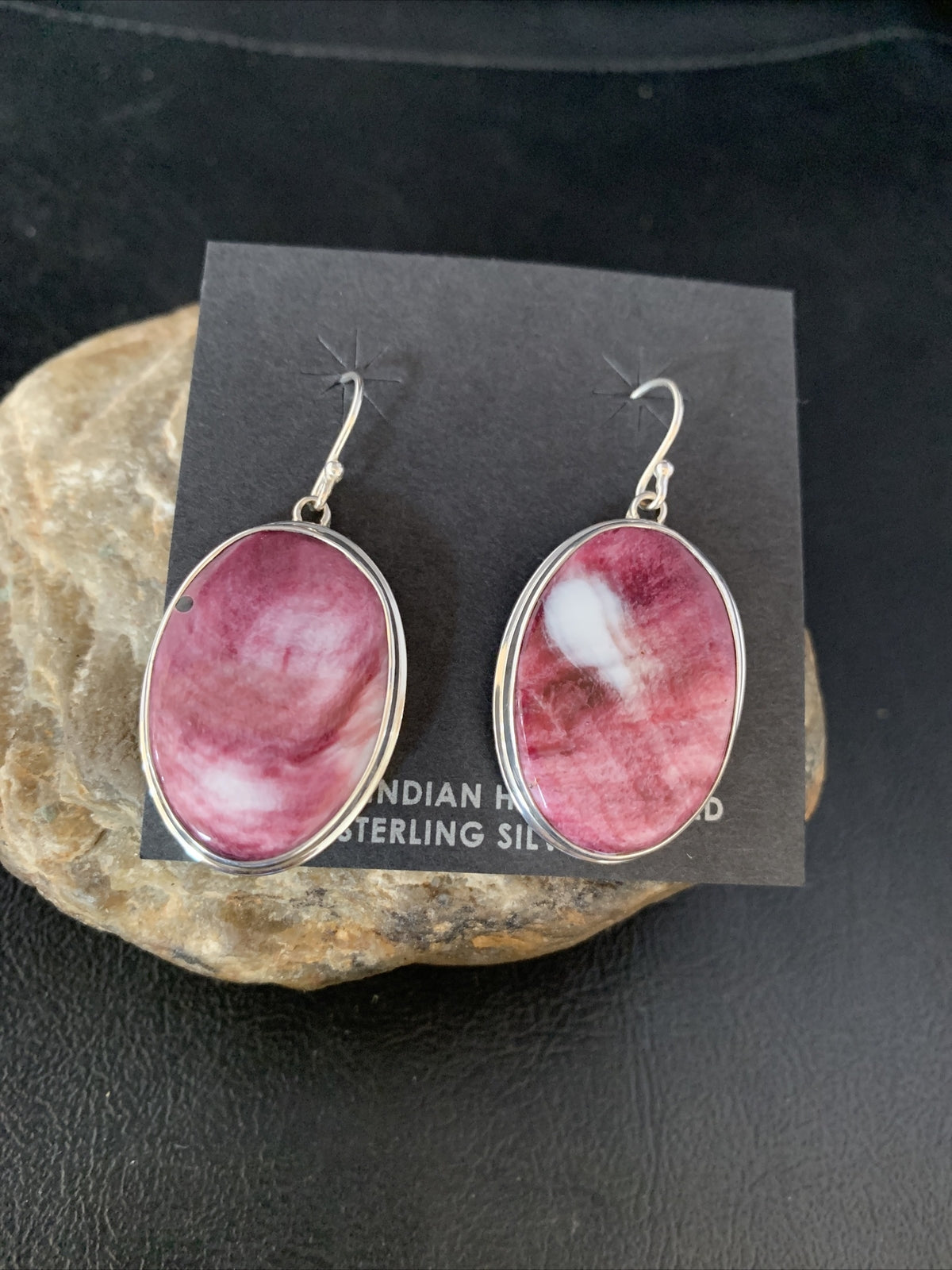Native Purple Spiny Oyster Dangle Earrings Navajo Sterling Silver 1.25" 13787