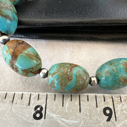 Green Blue Royston Turquoise Navajo Sterling Silver Beads Necklace 18" 19562