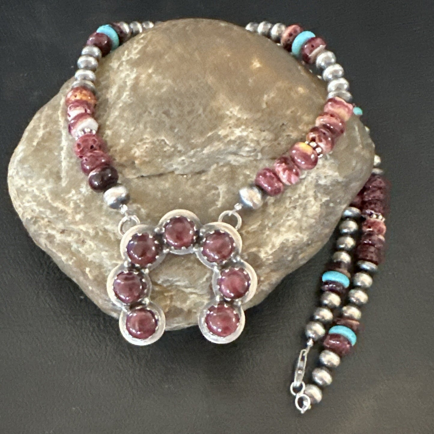 Purple Spiny Oyster Naja Pendant Turquoise Navajo Sterling Silver Necklace 18850