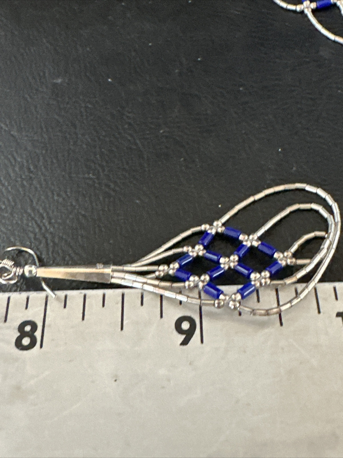 Blue Lapis 3 Strand Heishi Liquid Sterling Silver Dangle Earrings 17737
