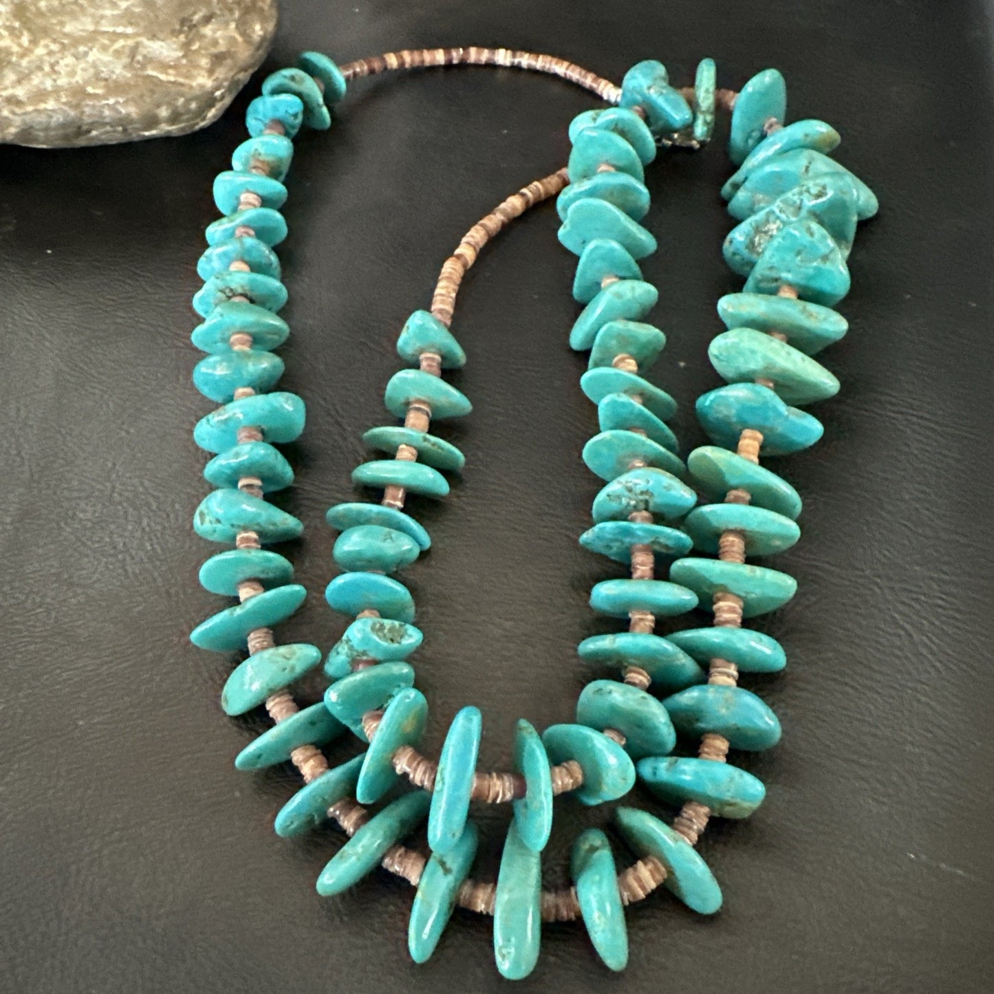 XL Navajo Kingman Turquoise Shell Heishi Sterling Silver Bead 34” Necklace 19635