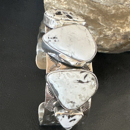 Mens WoMens White Buffalo Turquoise Navajo Sterling Silver Cuff Bracelet 17944