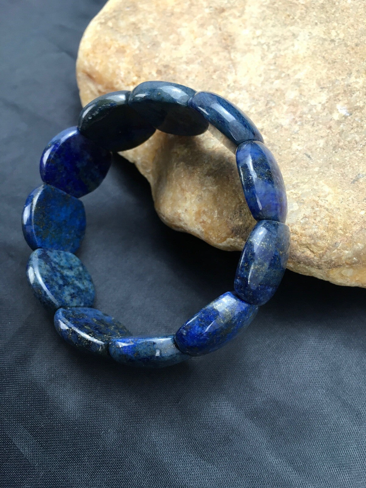 Blue Lapis Bead Stretch Bracelet 7.25" 03015