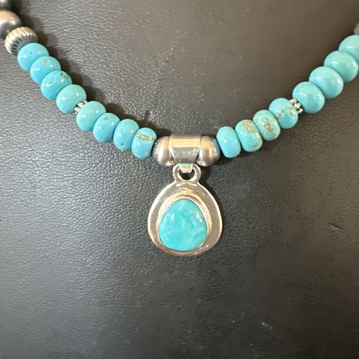 Mens Blue Kingman Turquoise Pendant Navajo Sterling Silver Necklace 21" 17904