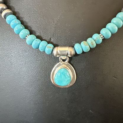 Mens Blue Kingman Turquoise Pendant Navajo Sterling Silver Necklace 21" 17904