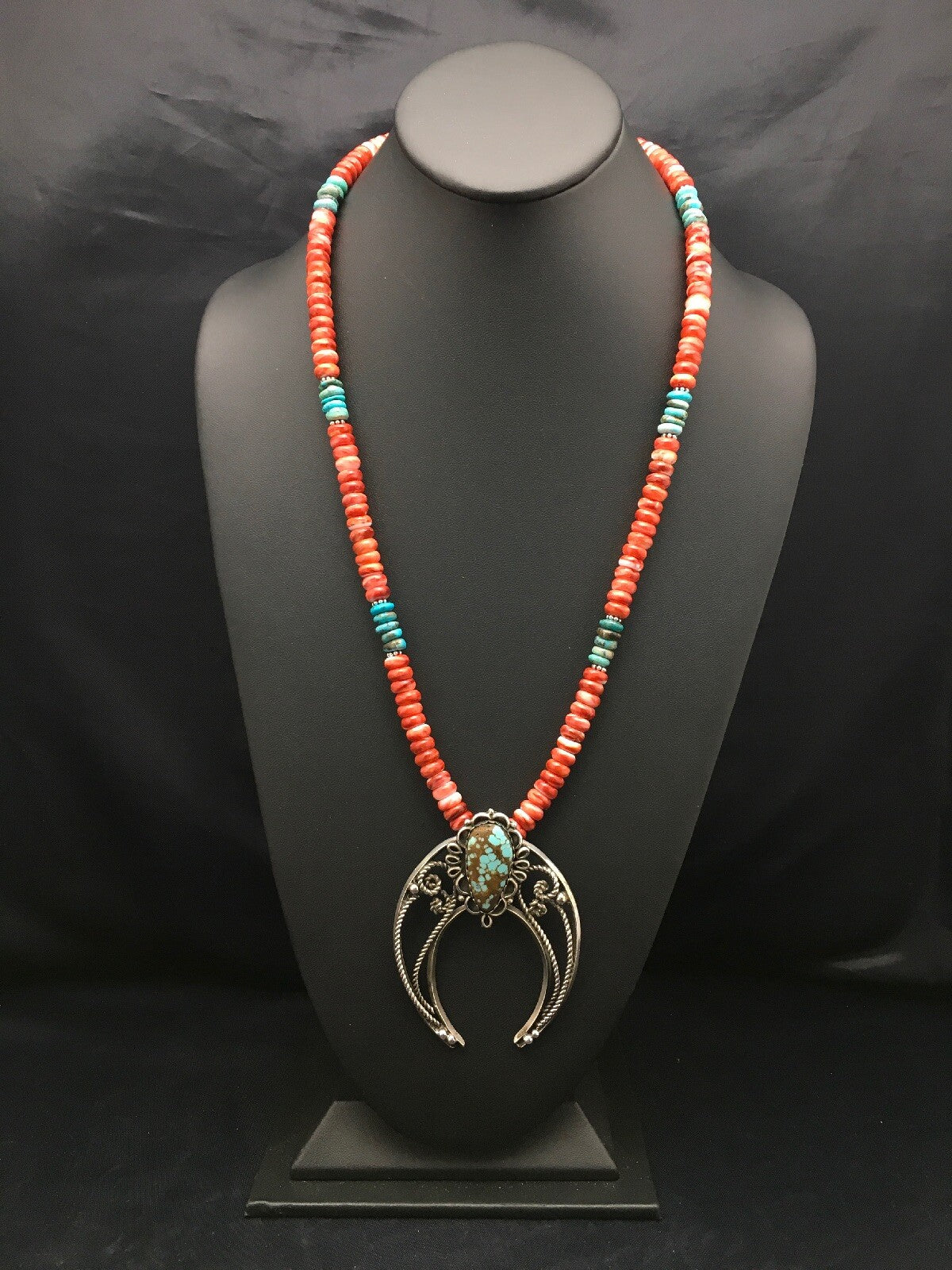Turquoise #8 Pendant Spiny Oyster Navajo Sterling Silver Necklace 24" 04062