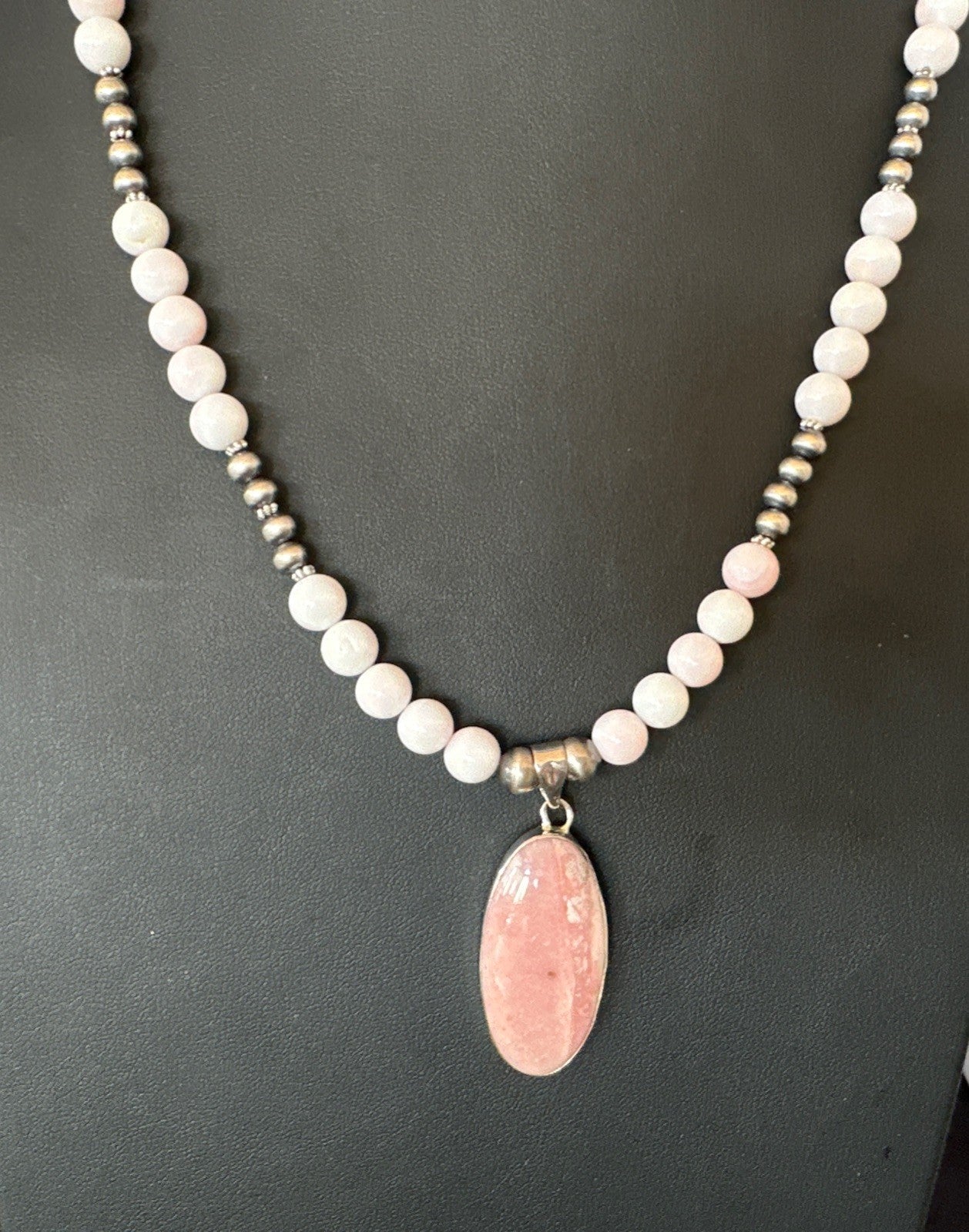Southwestern Sterling Silver Pink Queen Conch Bead Necklace Pendant 20" 19582