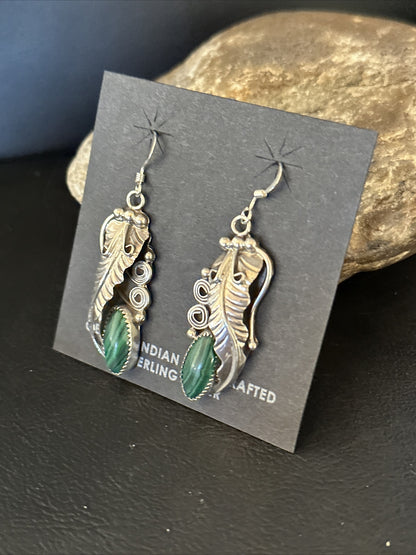 Green Malachite Navajo Sterling Silver Dangle Earrings 14761