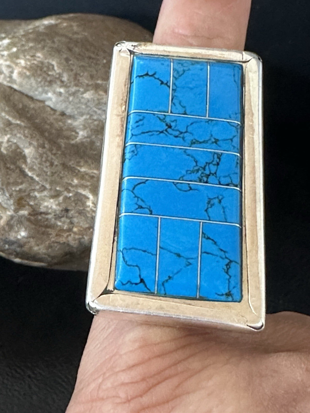 Harold Joe Mens Native American Navajo Blue Turquoise Inlay Ring Sz 11 19395