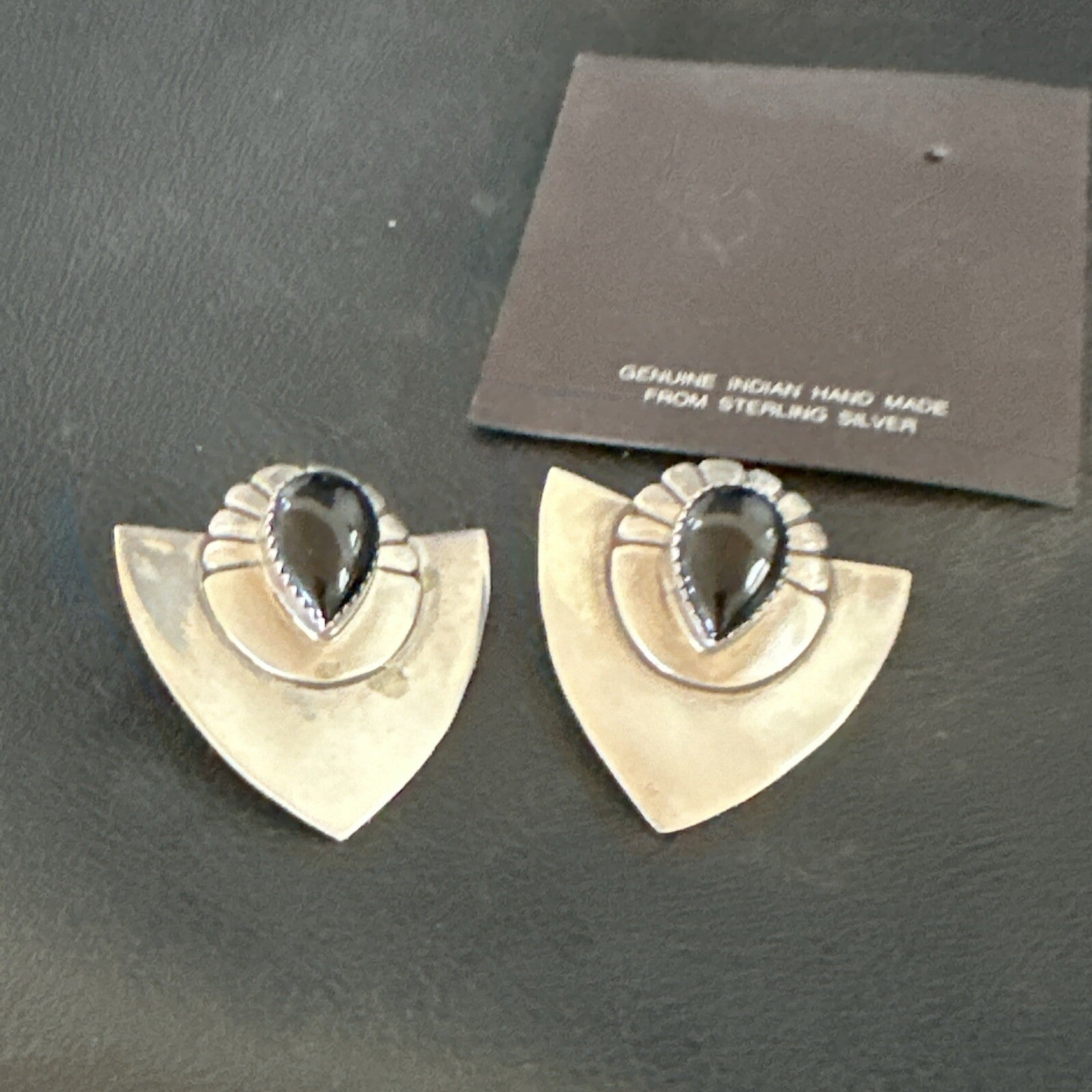 Old Pawn Black Onyx Navajo Sterling Silver Native American Earrings 18114