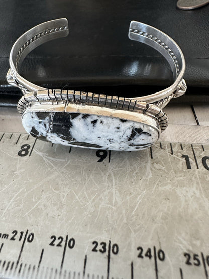 White Buffalo Turquoise Navajo Sterling Silver Cuff Bracelet 7" 19382