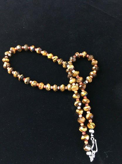 Tiger's Eye & Spiny Oyster Navajo Sterling Silver Necklace 1793