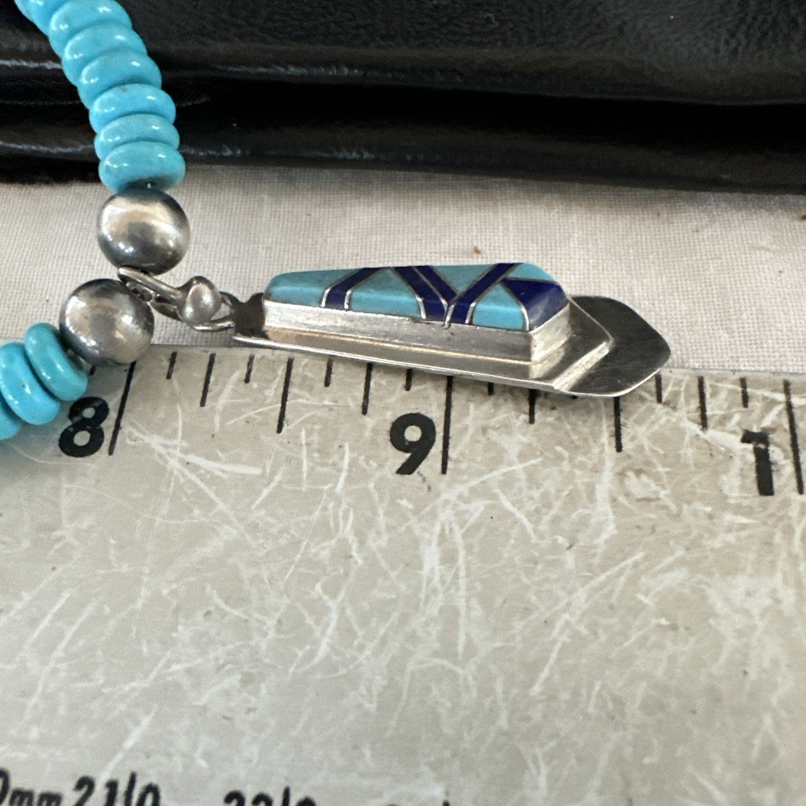 Blue Lapis Turquoise Inlay Pendant Navajo Sterling Silver Necklace 20" 19657
