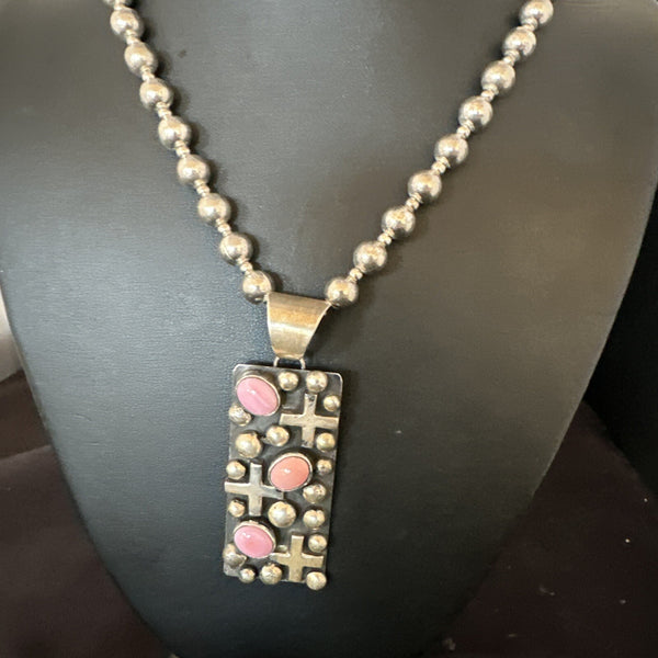 Navajo Pearls Pink Conch Necklace Pendant 19" | Authentic Native American Handmade | 15908
