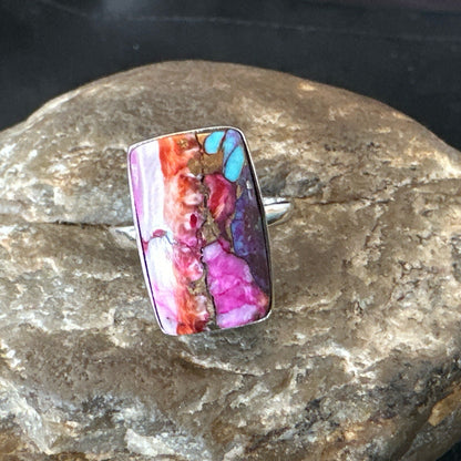 Blue Turquoise Spiny Oyster Southwestern Sterling Silver Ring Size 9 18468