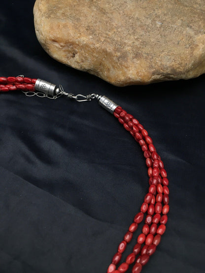 Red Bamboo Coral 4 Strand Navajo Sterling Silver Necklace 21" 02875