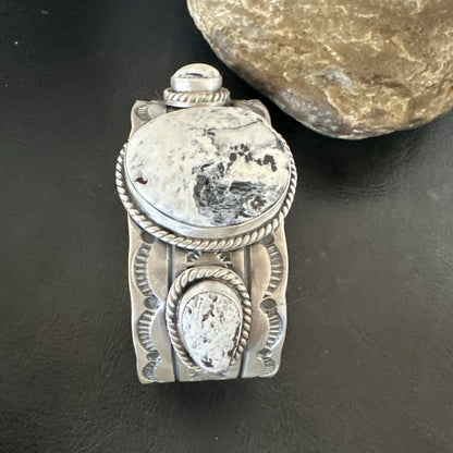 Mens WoMens White Buffalo Turquoise Navajo Sterling Silver Cuff Bracelet 17861