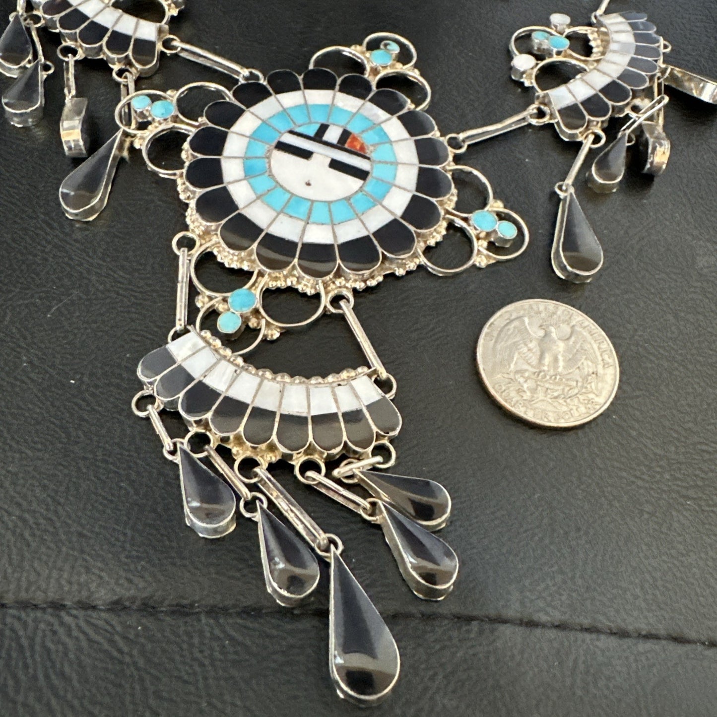 Old Pawn Sunface Turquoise Zuni Sterling Silver Necklace Earrings 19086