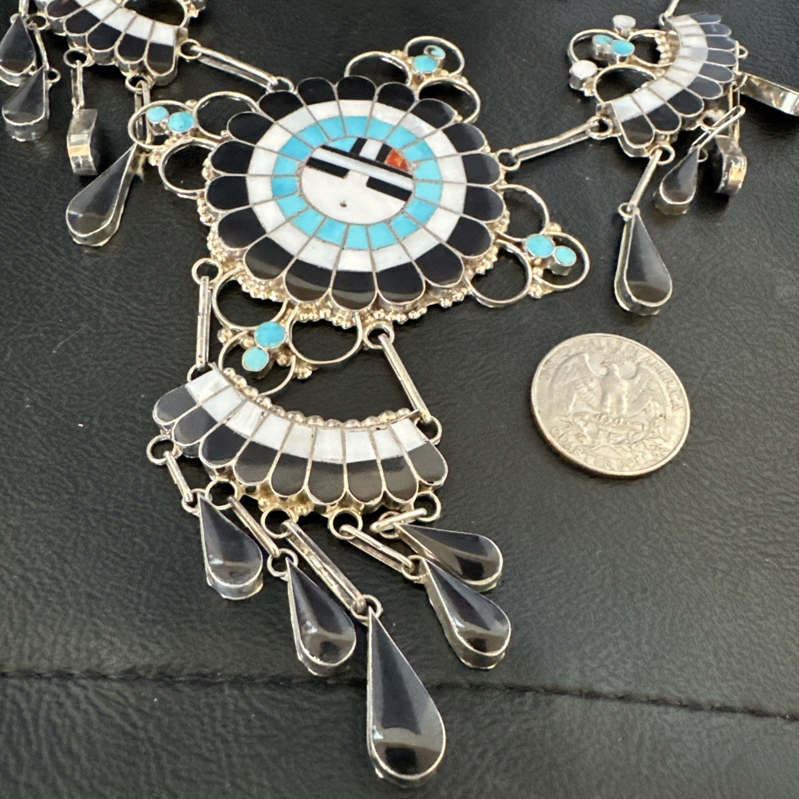 Old Pawn Sunface Turquoise Zuni Sterling Silver Necklace Earrings 19086