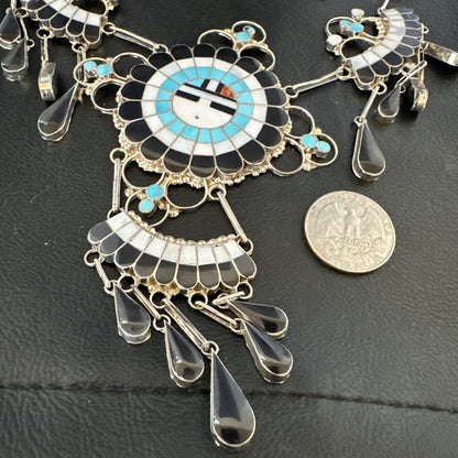 Old Pawn Sunface Turquoise Zuni Sterling Silver Necklace Earrings 19086