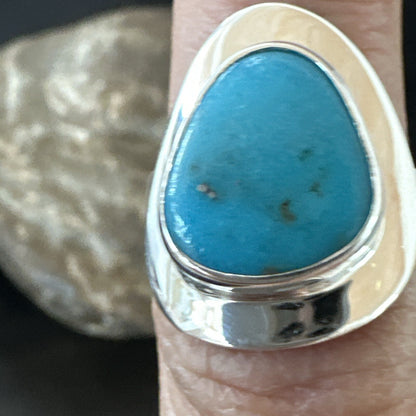 Southwestern Sterling Silver Blue Kingman Turquoise Ring Size 7 18505