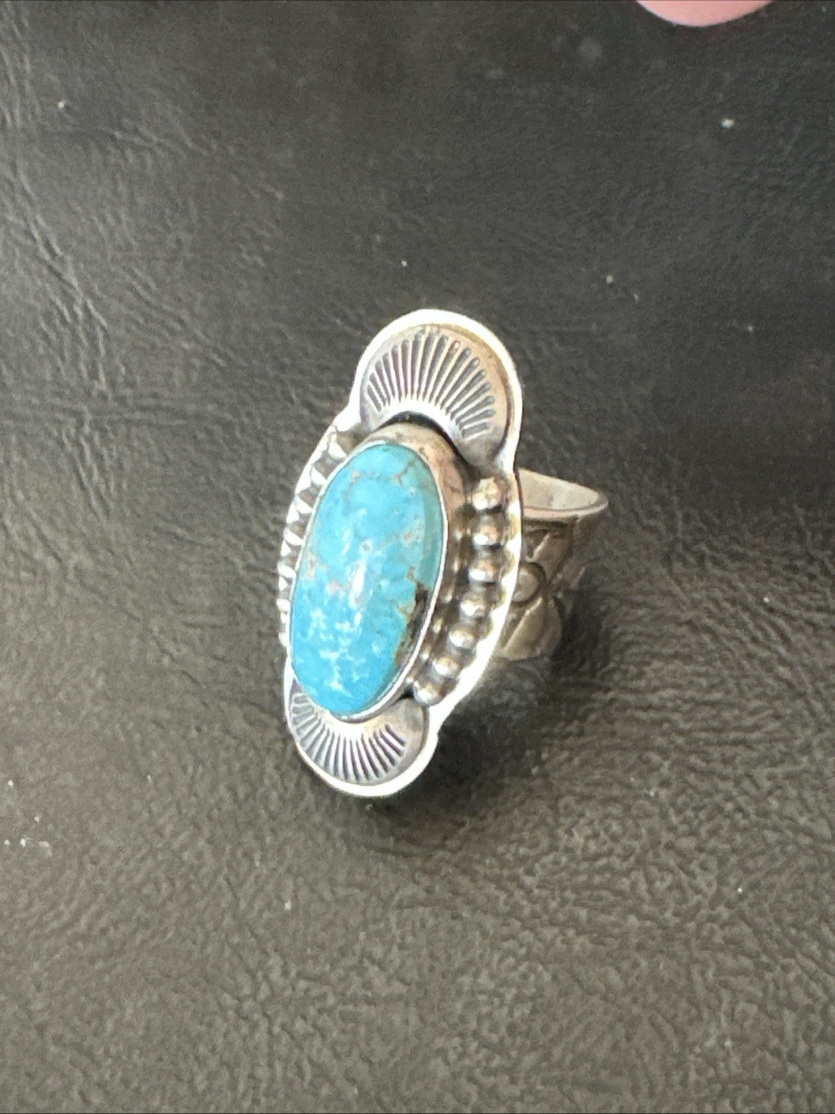 WoMens Blue Kingman Turquoise Navajo Sterling Silver Adjustable Ring Sz 8 19421