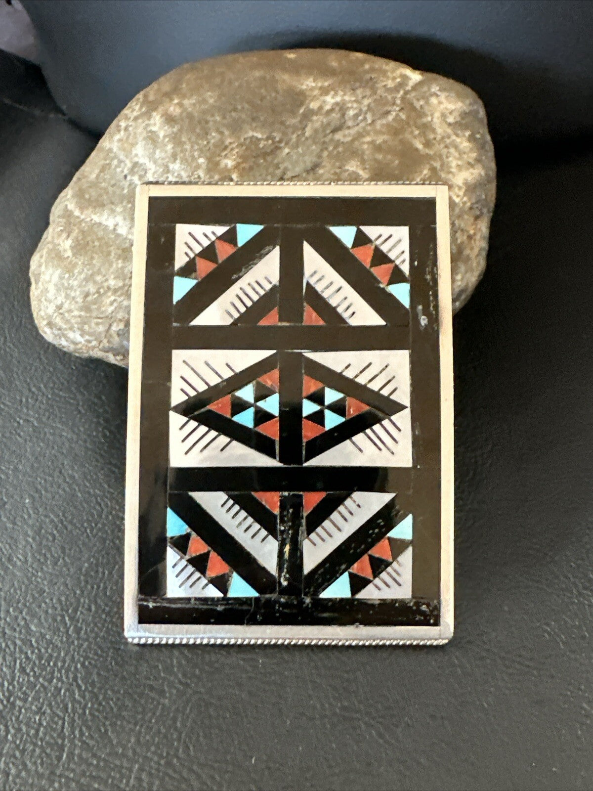 Zuni Black Onyx Belt Buckle Ranger Set Turquoise MOP Coral Sterling Silver 18141