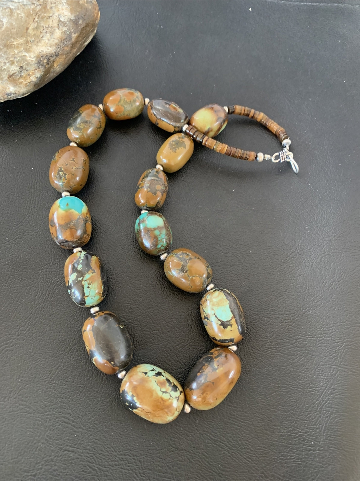Green Chunky Turquoise Graduated Navajo Sterling Silver Necklace 20" 02112