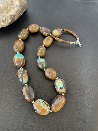 Green Chunky Turquoise Graduated Navajo Sterling Silver Necklace 20" 02112