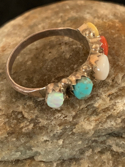 Opal Coral & Turquoise Zuni Sterling Silver Ring Size 6.5 8838