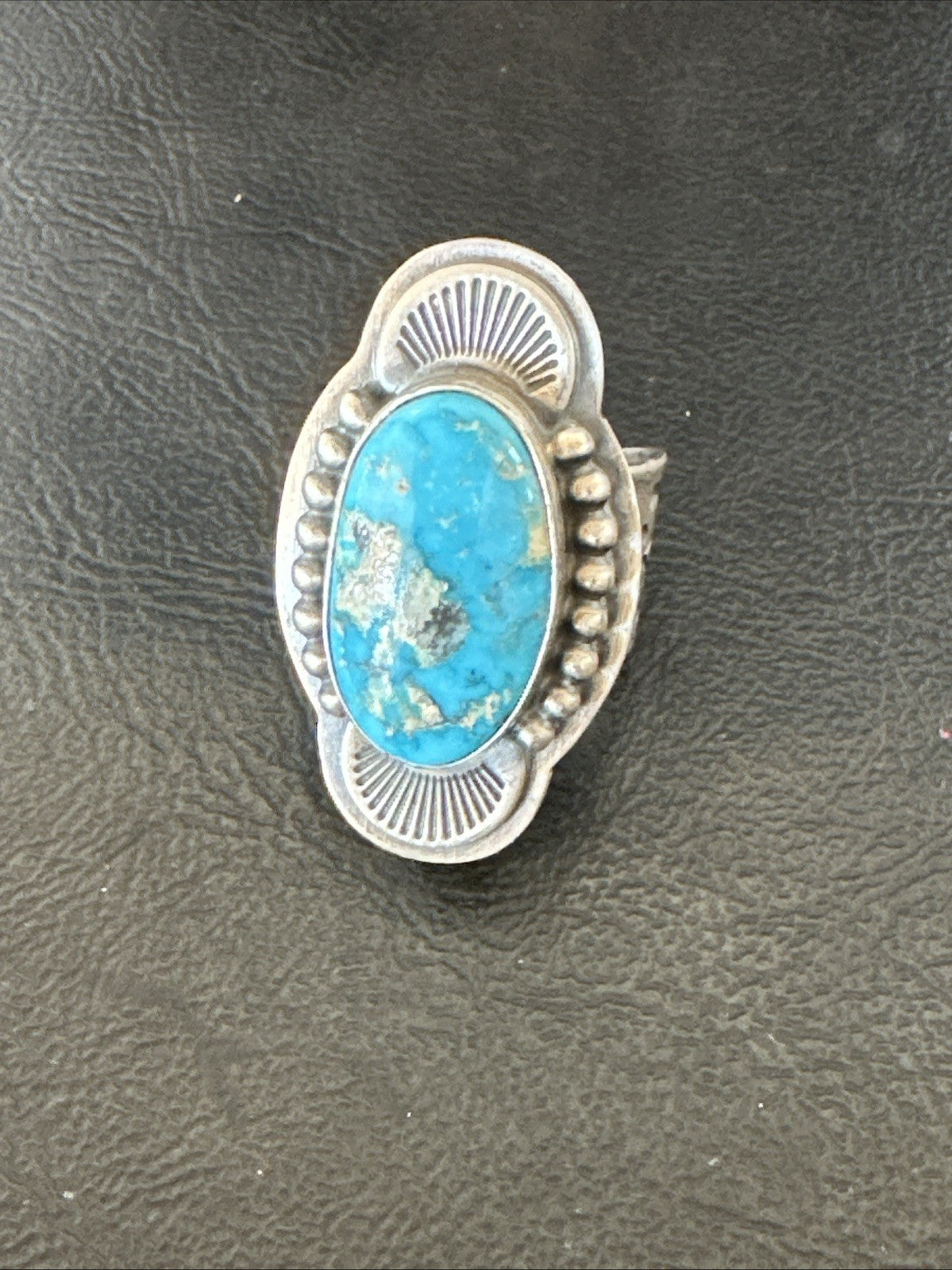 WoMens Blue Kingman Turquoise Navajo Sterling Silver Adjustable Ring Sz 8 19418