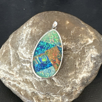 Mens Womens Multicolor Gilson Opal Navajo Sterling Silver Inlay Pendant 18609