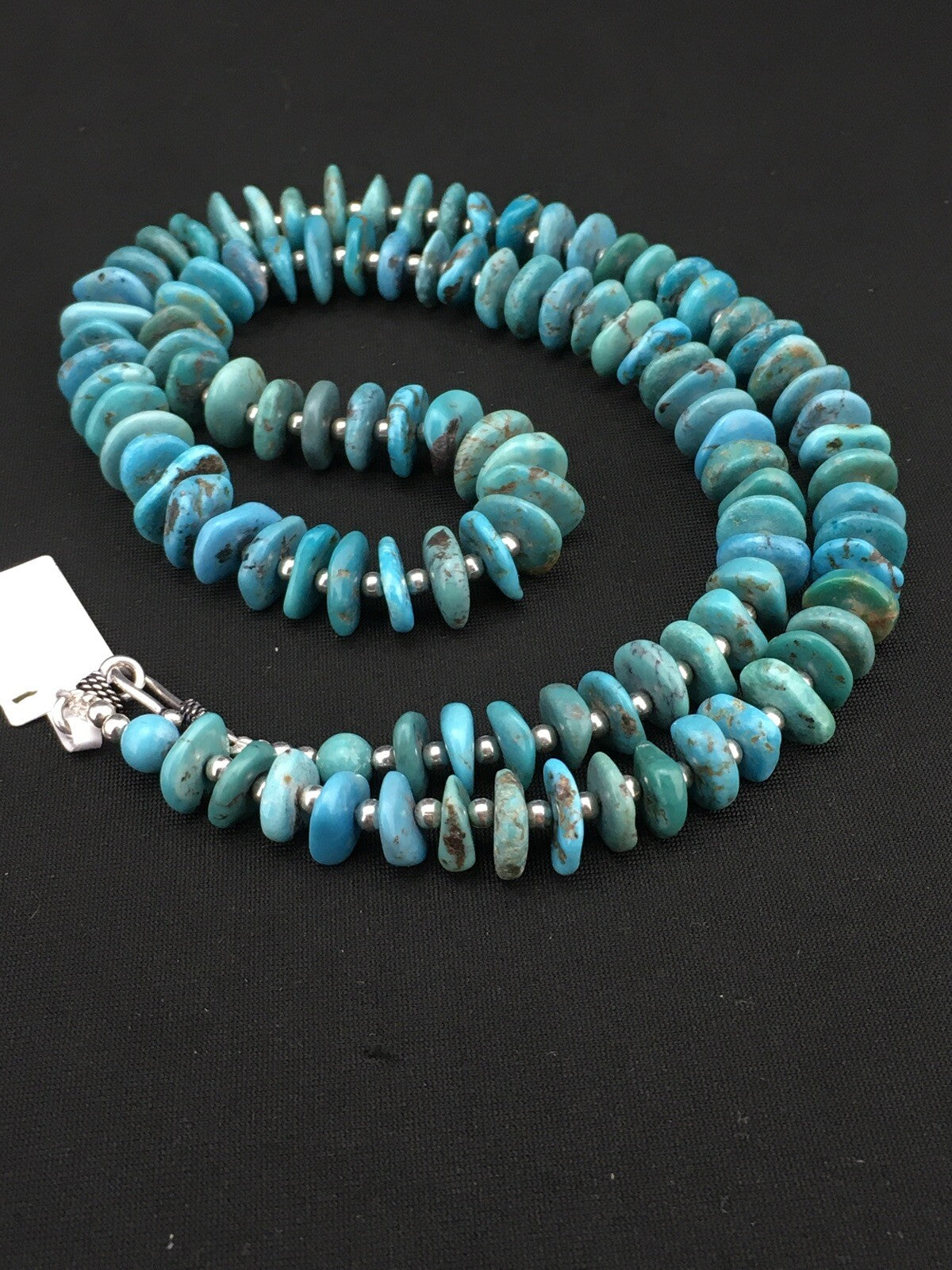 Blue Turquoise Graduated Navajo Pearls Sterling Silver Necklace 23" 01348