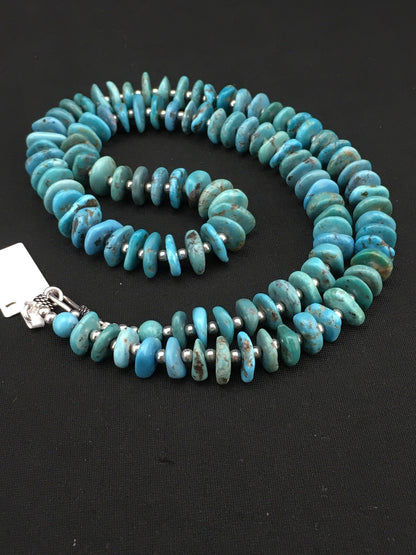 Blue Turquoise Graduated Navajo Pearls Sterling Silver Necklace 23" 01348