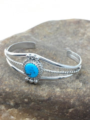 Blue Turquoise Navajo Children's Bracelet | Sterling Silver | Authentic Native American Handmade | 04375