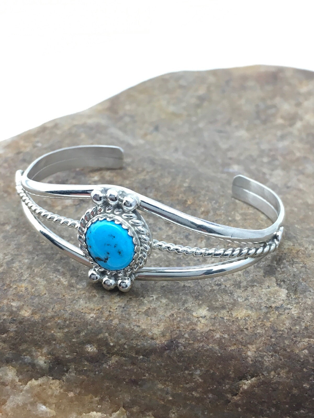 Native Blue Turquoise Navajo Sterling Silver Children's Bracelet 04375