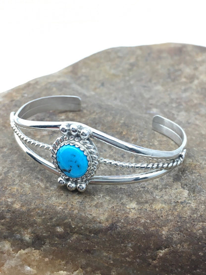 Native Blue Turquoise Navajo Sterling Silver Children's Bracelet 04375