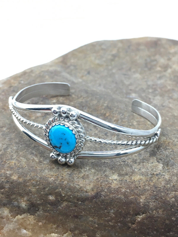 Blue Turquoise Navajo Children's Bracelet | Sterling Silver | Authentic Native American Handmade | 04375