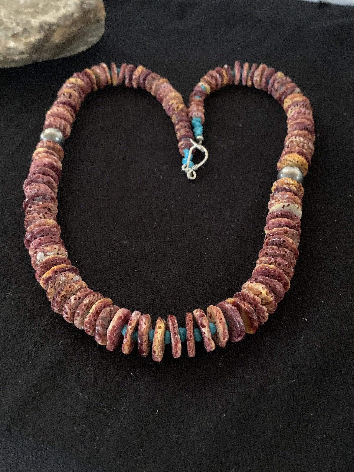 Purple Spiny Oyster & Turquoise Navajo Sterling Silver Necklace 00119