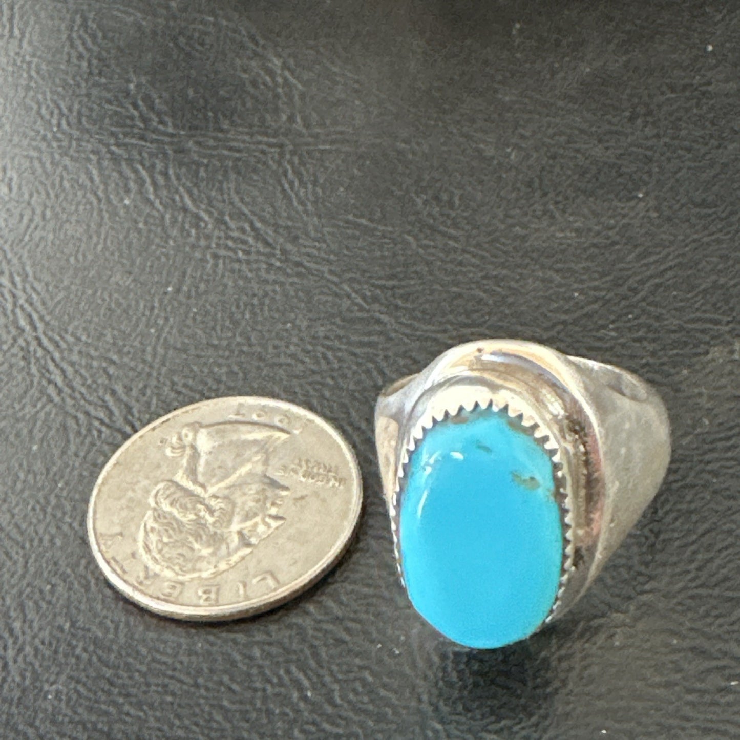 Blue Kingman Turquoise Navajo Sterling Silver Ring Size 10 19407