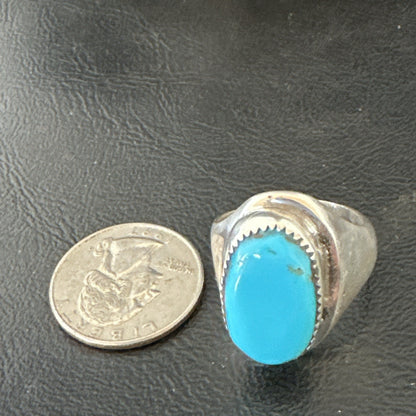 Blue Kingman Turquoise Navajo Sterling Silver Ring Size 10 19407