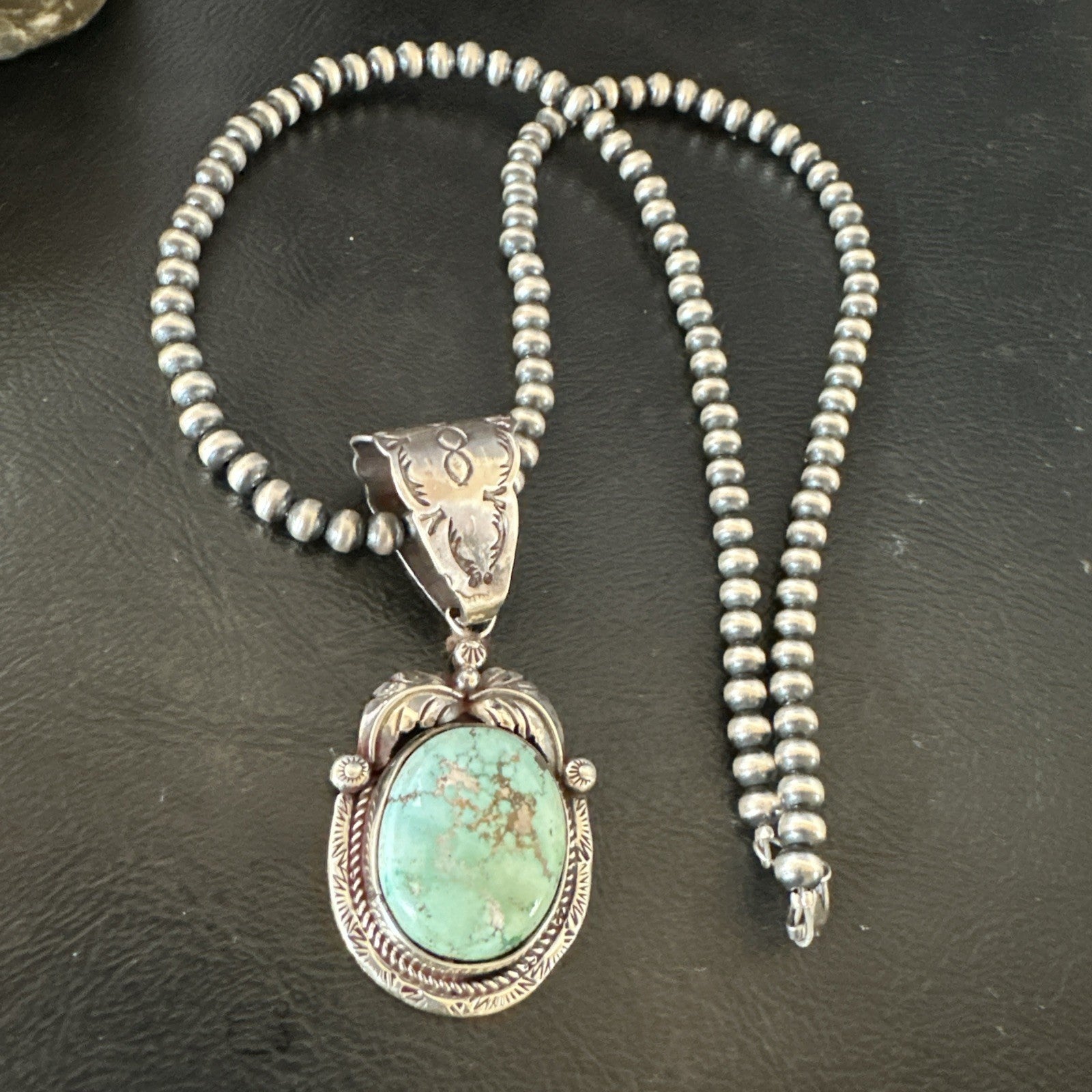 Navajo Sterling  Green Royston Turquoise Necklace Pendant 19356