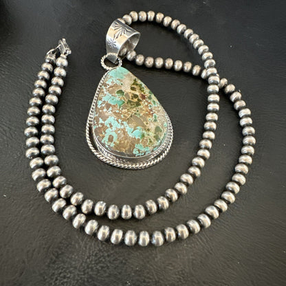 Mens Women Navajo Sterling Silver Green Royston Turquoise Necklace Pendant 18051