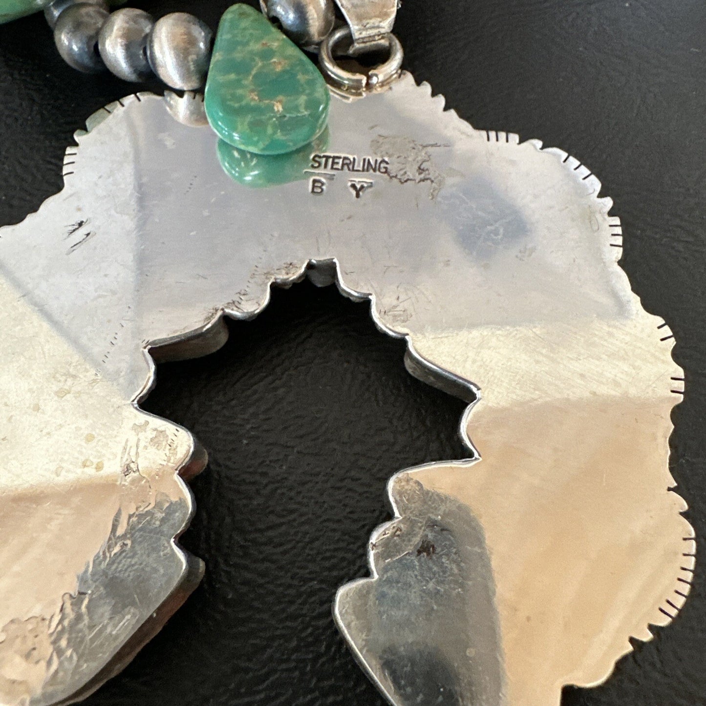 Mens Green Turquoise Naja Pendant Navajo Sterling Silver Necklace 28" 17380
